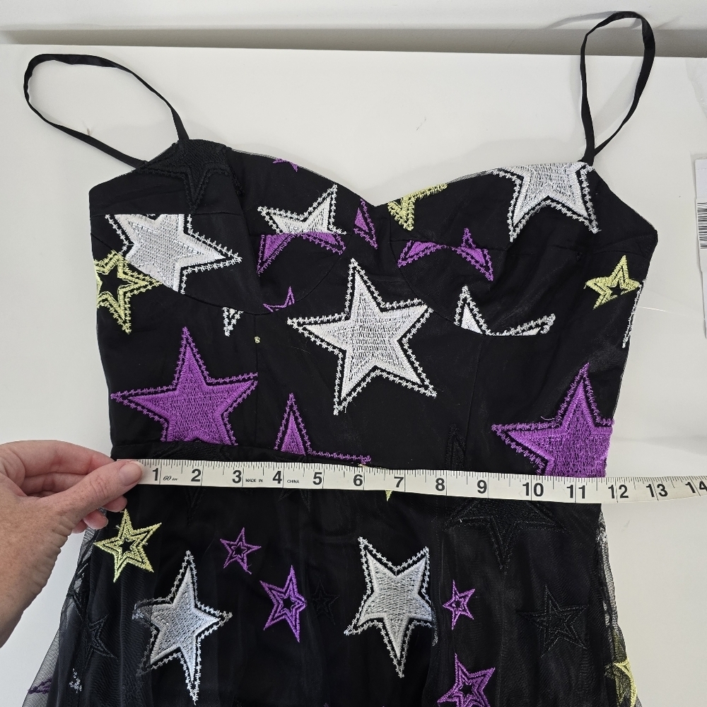 NWT Zendaya X Aqua Embroidered Star Gown Semi Sheer XS Black Purple Formal - Picture 11 of 15